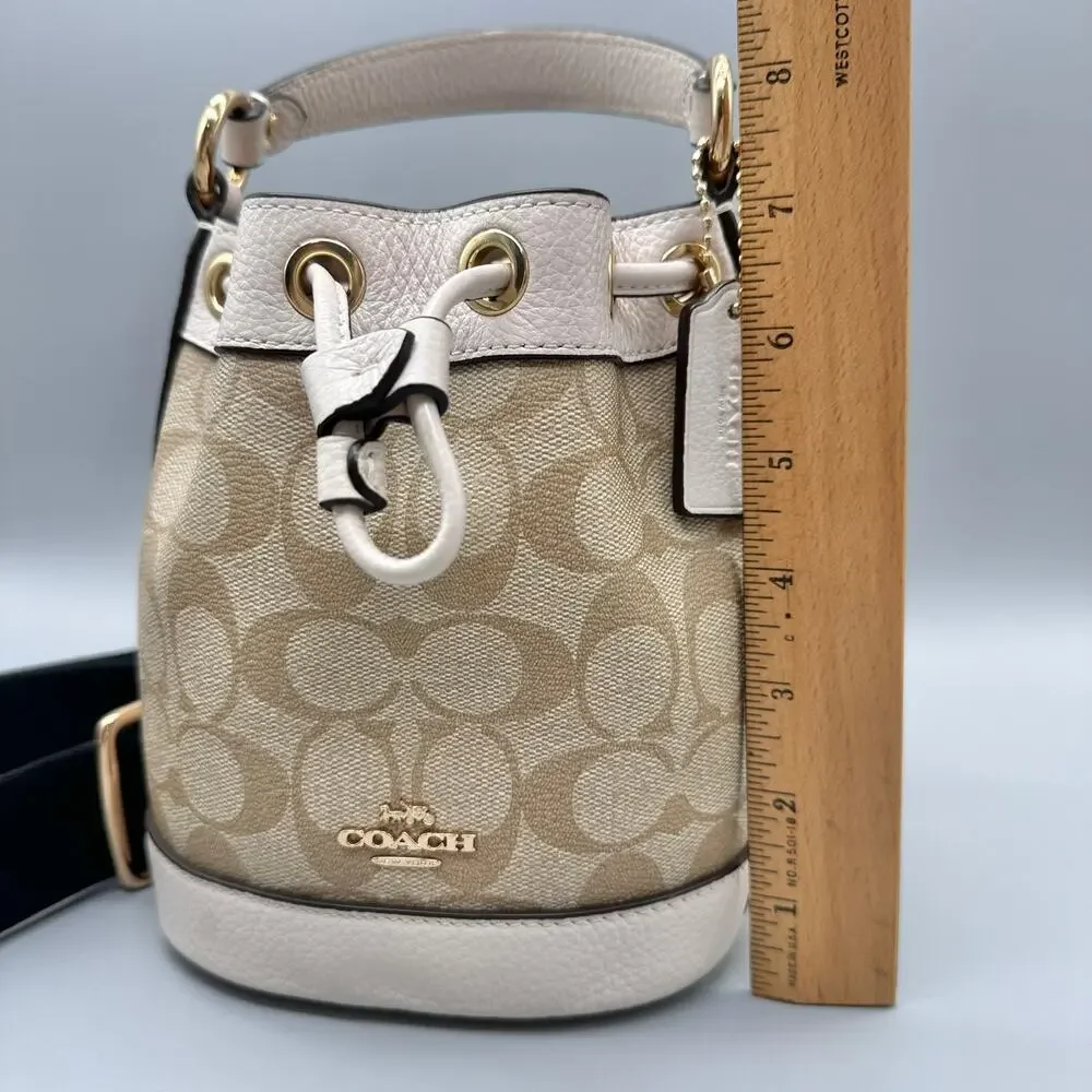 Coach Dempsey Mini Bucket Bag Crossbody Purse Signature Canvas Light Khaki Chalk - Picture 12 of 16